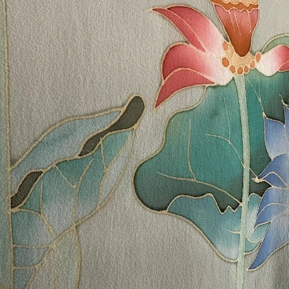Silk Kimono Top Coverup Open Front Hand Painted Art To Wear Lotus Pond One Size - Picture 9 of 10
